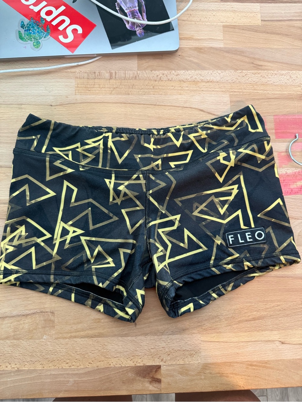 FLEO Black & Gold Geometric Print Shorts – Medium